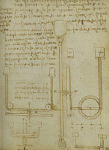 2006AW1637-01
&copy; Victoria and Albert Museum, London
Text with sketch of pulleys, by Leonardo da Vinci. Italy, 15th-16th century