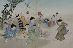 2006BG5601-01
&copy;
Boys playing with spinning tops & flying kites. Tokyo, Japan, 20th century