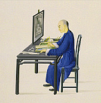 2006AH3875-01
&copy; Victoria and Albert Museum, London
Artisan copying a painting onto the reverse of a sheet of glass. China, c.1790